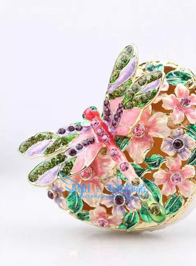 俄罗斯珐琅彩粉色花朵摆件工艺品