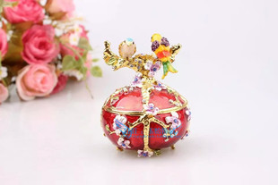 俄罗斯锡金属工艺品珐琅彩枝上的夫妻小鸟摆件桌上房间小装饰品