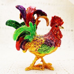 金属工艺品珐琅彩首饰盒招财七彩公鸡小摆件家居摆设品柜台小摆饰