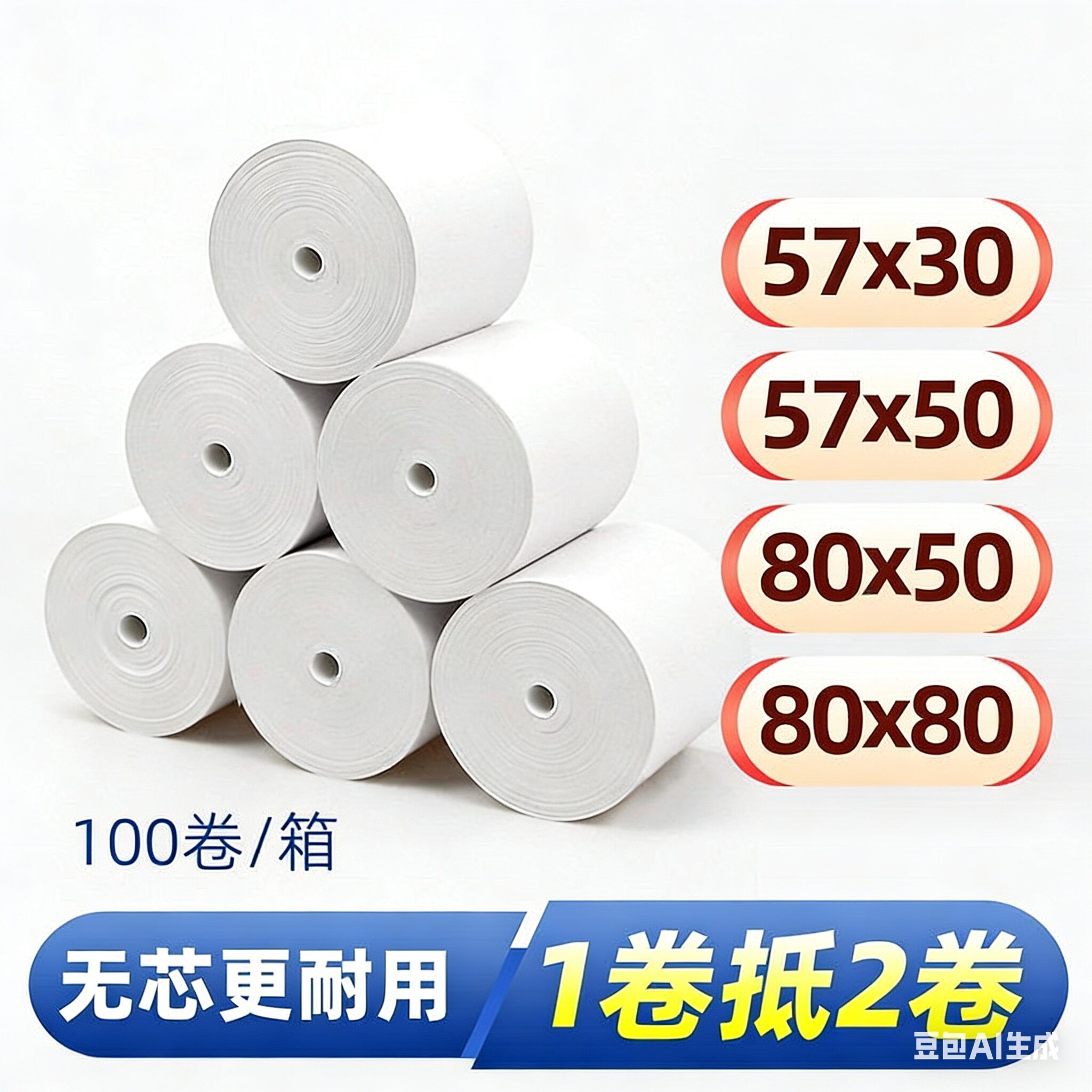 热敏纸无管芯57*50*40超市小票纸餐厅出餐纸80*50美团外