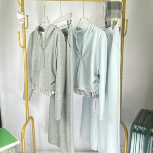 2026春季新款韩版收腰显瘦女款连帽长袖上衣松紧腰阔腿裤套装