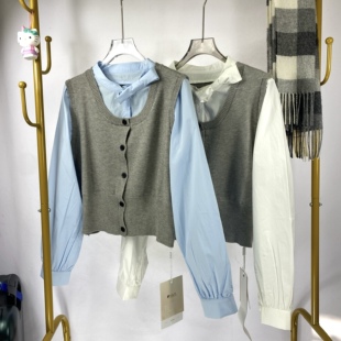 毛衫衬衫2026春季新款韩版显瘦女款长袖设计感时尚衬衫假两件套