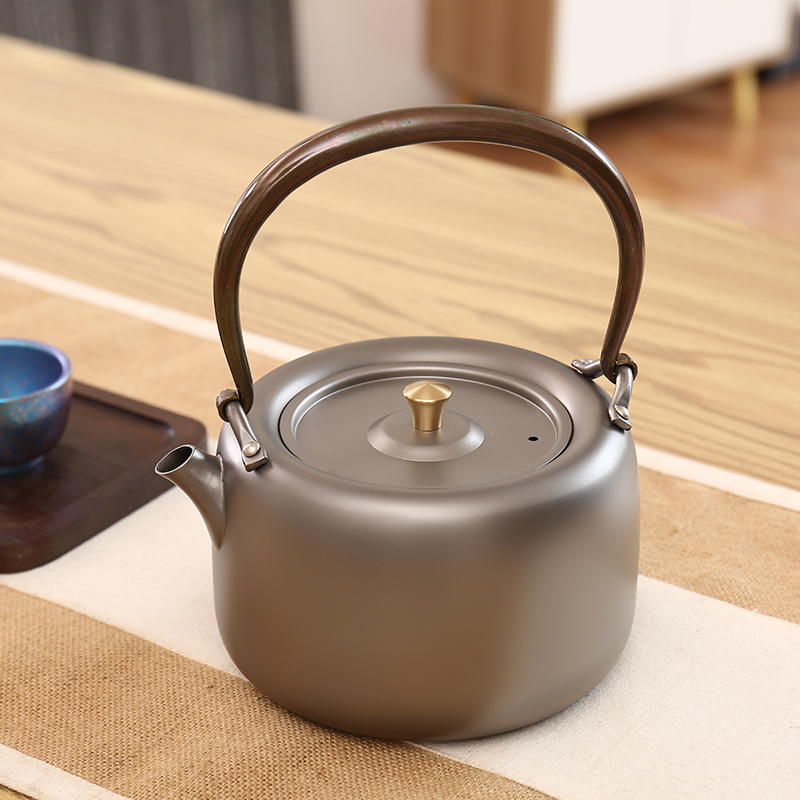 纯钛烧水壶泡茶壶户外可携式旅行提梁煮茶器钛壶高端茶具商务礼品