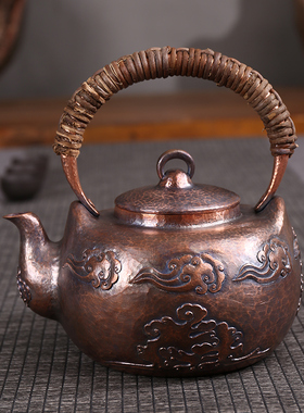 口耳出一体雕花铜壶纯铜一片造紫铜烧水壶大容量1700毫升加厚加大