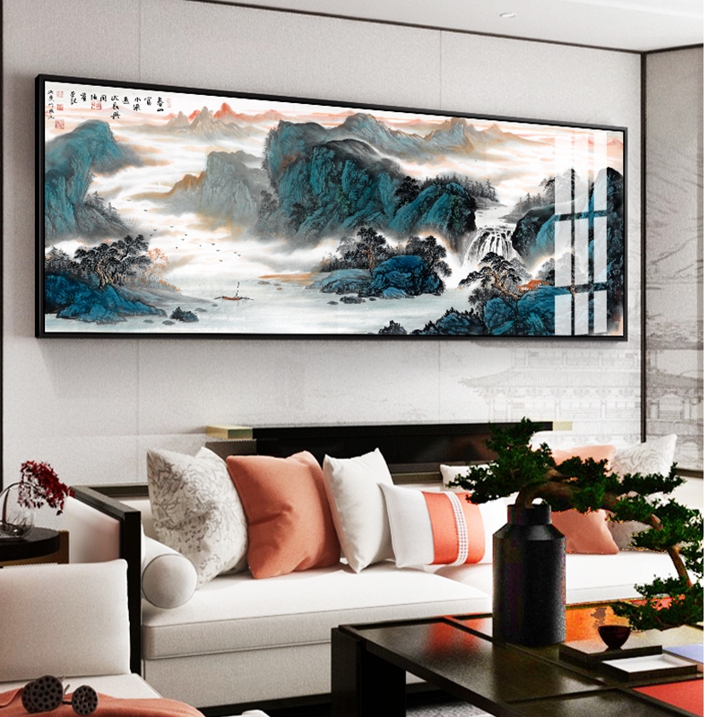 利山水画挂画风水靠山中式客厅装饰画沙发背景墙办公