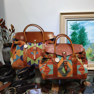 卡门布洛牛皮土耳其手工羊毛毯铂金包男女走秀款情侣包 咔叽大包