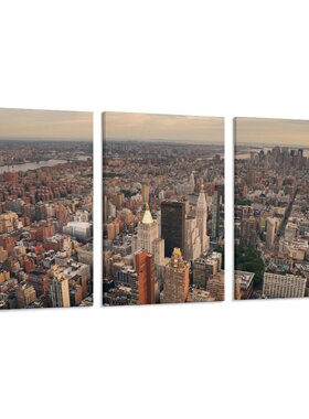 美国New York纽约城市天际线背景墙帆布无框画三联组合装饰挂画