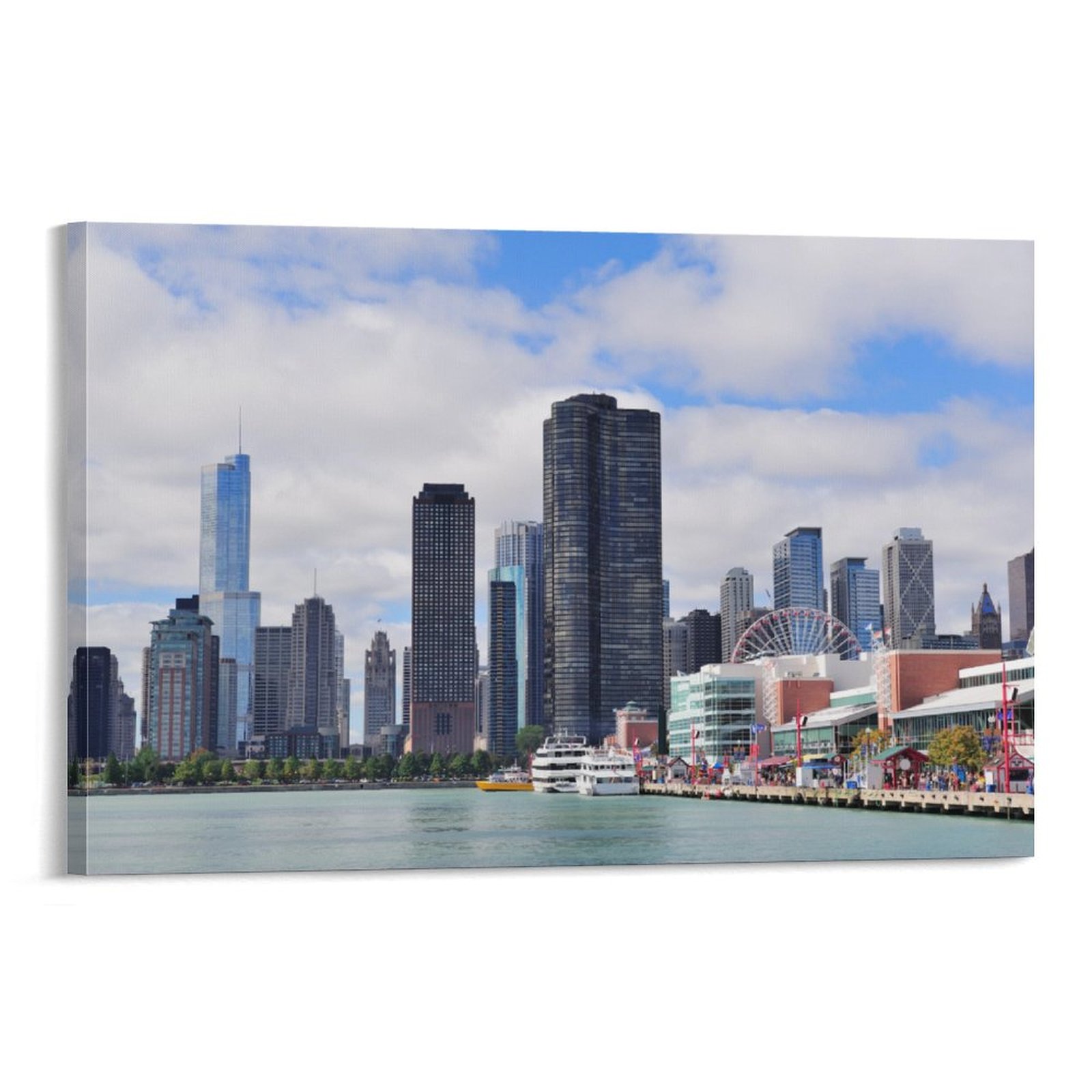 美国芝加哥天际线简约摩登现代宿舍房间背景墙帆布无框画装饰挂画