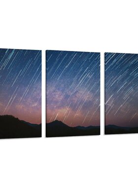 Meteo流星雨夜空星空创意房间背景墙帆布无框画三联组合装饰挂画