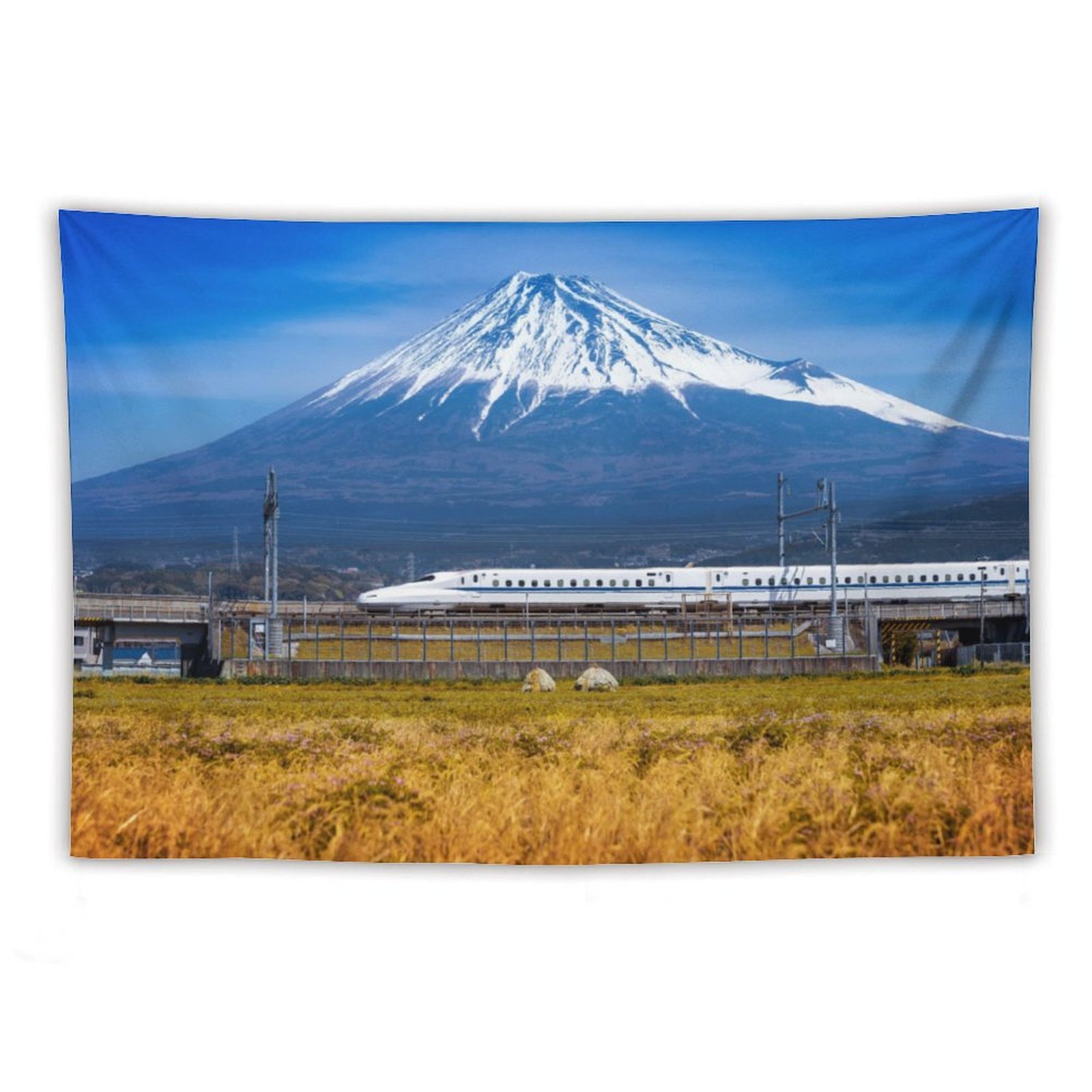 富士山樱花河口湖静冈火车日本卧室房间墙壁装饰背景布挂毯挂布