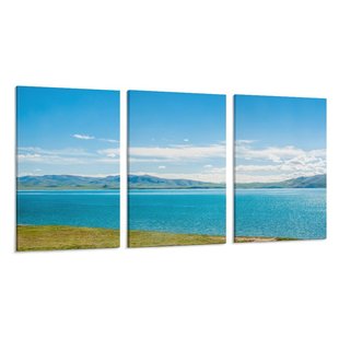 青海湖中国青海省内陆湖泊风景背景墙帆布无框画三联组合装饰挂画