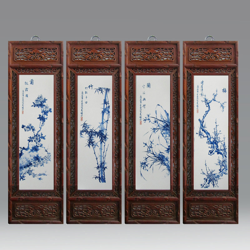 景德镇瓷板画四联梅兰竹菊现代简约装饰画客厅沙发背景挂画玄关画