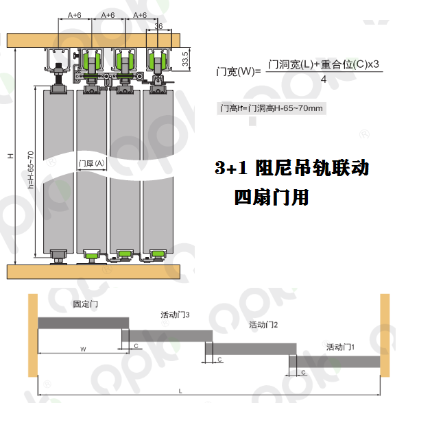 欧派克opk双向缓冲阻尼吊轨吊趟移门两联动四联动移门推拉门滑轮