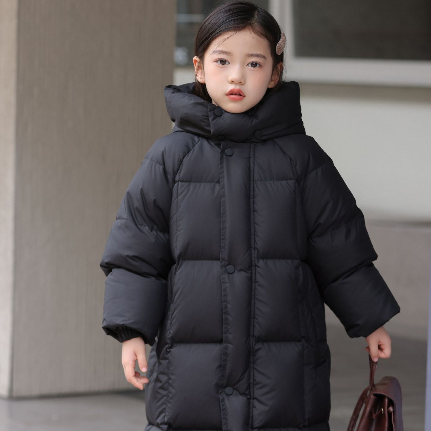 2025 儿童羽绒服男童女童中长款90白鸭绒连帽加厚中大童