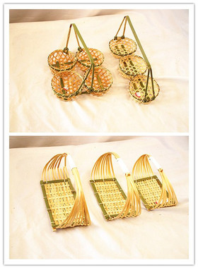 手工竹编制品手提篮野炊户外小篮子竹编收纳小竹篮多层点心架网格
