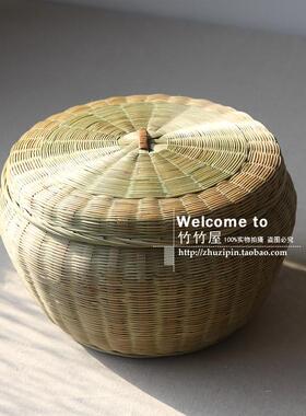 竹编果篮 果篓果筐 水果篮 普洱茶盒 七子桶 带盖竹篮 纯手工果盘