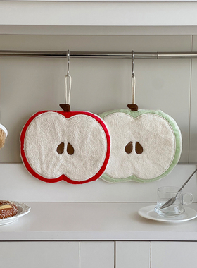 苹果造型手巾挂式厨房浴室卫生间擦手巾杯垫桌布隔热垫珊瑚绒加厚
