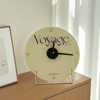 中古风玻璃时钟办公室客厅玄关书房桌面装饰摆件金属底座复古钟表