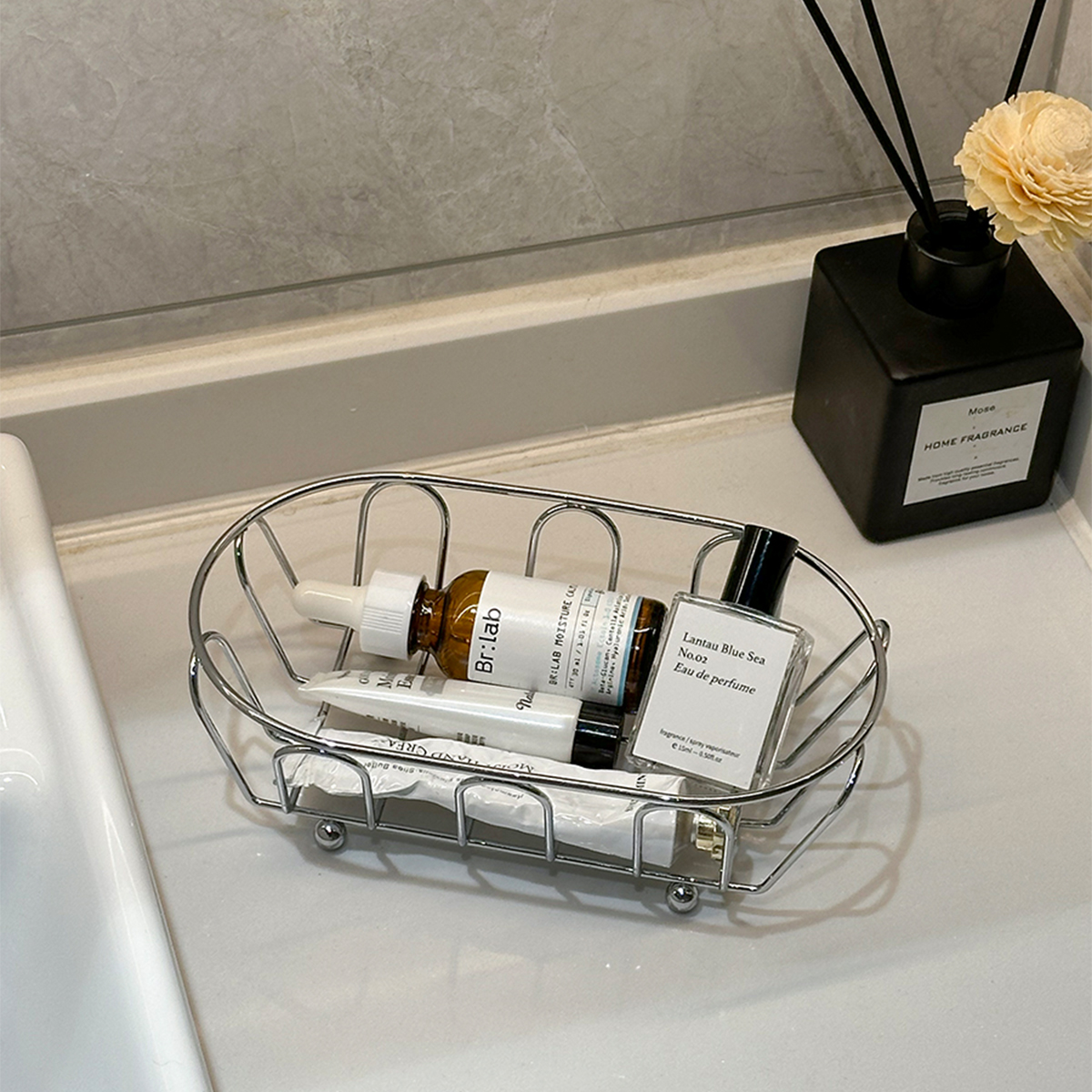 铁艺收纳筐卫生间沥水篮不锈钢桌面化妆品篮储物篮简约ins置物架