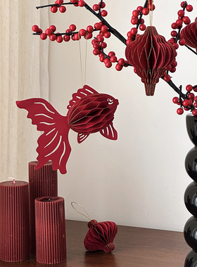 红灯笼鱼灯乔迁之喜结婚新年除夕元旦喜庆红色装饰品摆件绿植挂饰