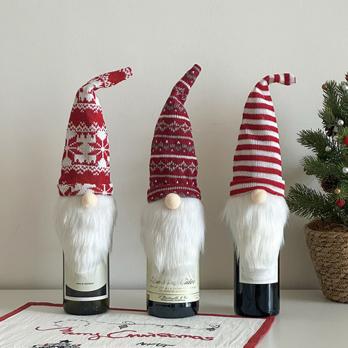 红酒酒瓶套圣诞老人圣诞装饰品圣诞帽咖啡店民宿桌面摆件拍照道具