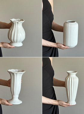 轻奢高级感白色陶瓷花瓶摆件客厅插花水养插花鲜花专用花瓶摆设