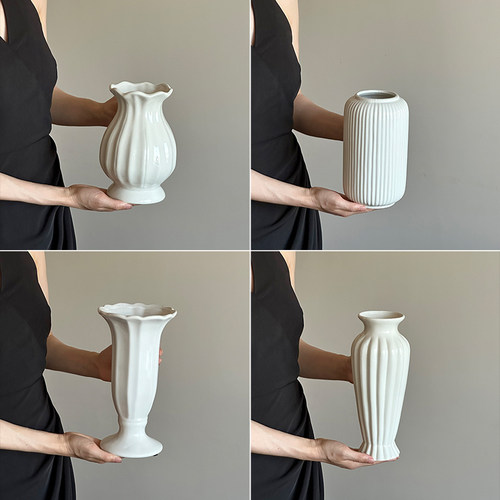 轻奢高级感白色陶瓷花瓶摆件客厅插花水养插花鲜花专用花瓶摆设