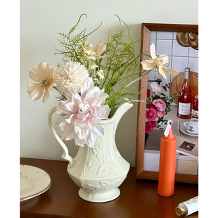法式高级感陶瓷花瓶客厅插花餐桌面装饰摆件轻奢韩系拍照道具手提