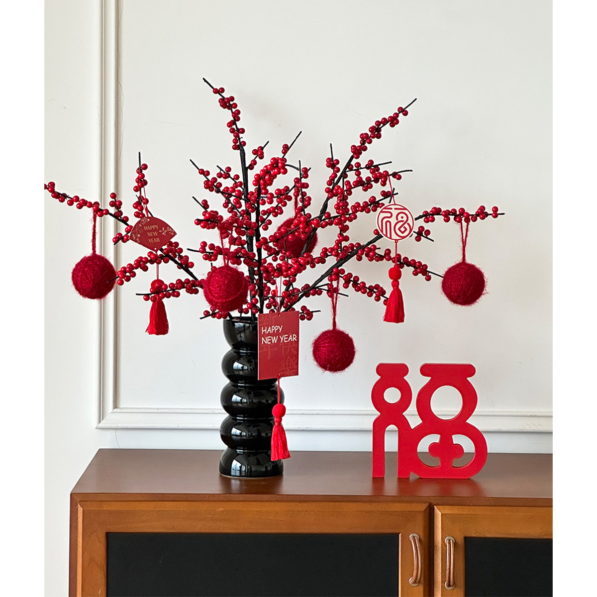 年宵花装饰摆件发财红果餐桌花艺红色喜庆高级感桌面仿真花乔迁,家居饰品,装饰摆件,淘宝优惠券,粉丝福利购,淘宝优惠卷