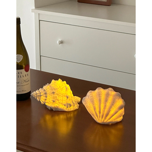 贝壳海螺装饰摆件LED灯发光家居卧室台灯桌面工艺品创意复古摆设