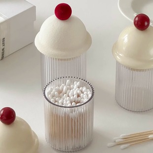 奶油网红牙签盒桌面卸妆棉签化妆品收纳盒牙签罐梳妆台桌面收纳盒