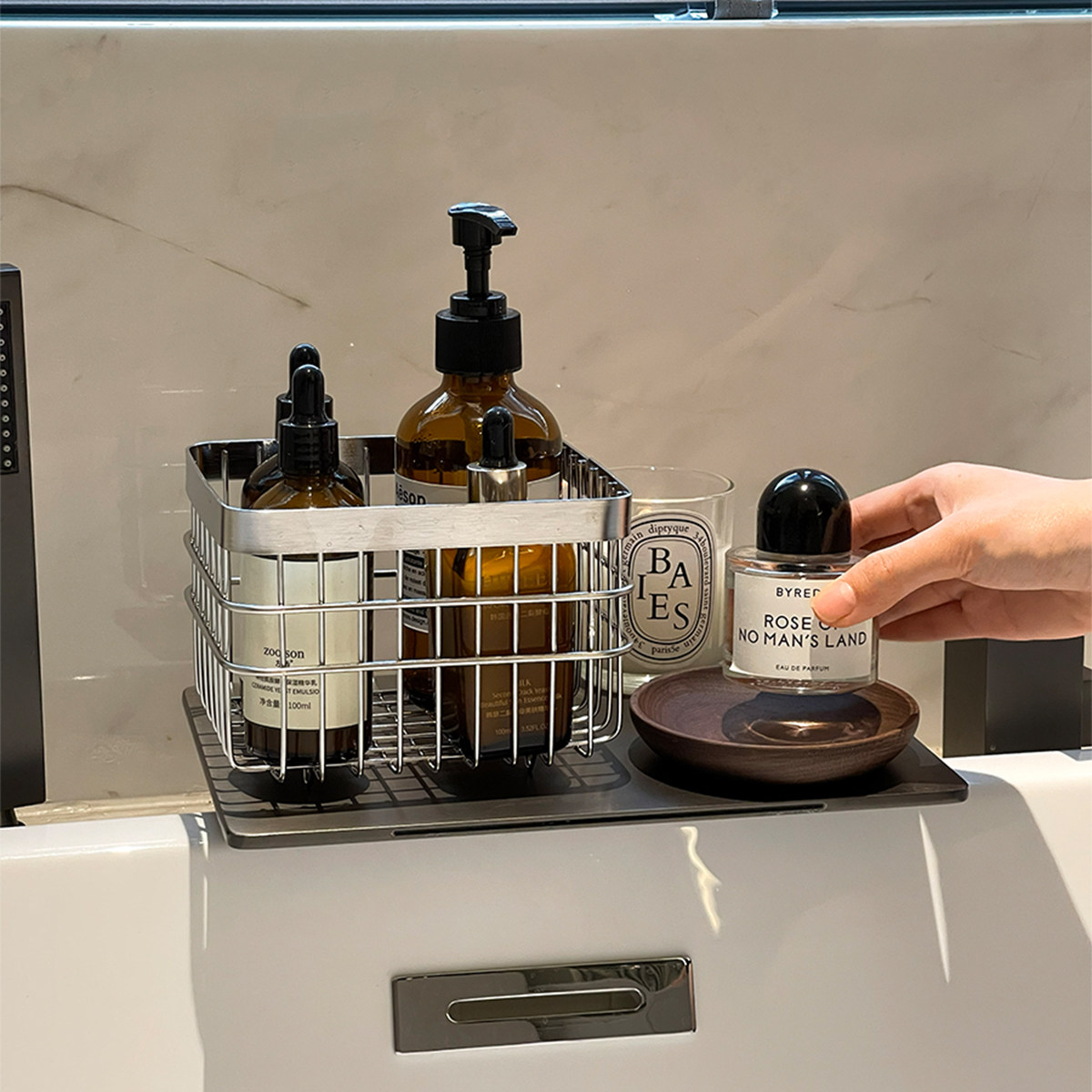 泡澡护肤品收纳筐香薰托盘浴室洗漱台铁艺收纳架收纳篮不锈钢高级,收纳整理,化妆品收纳架,淘宝优惠券,粉丝福利购,淘宝优惠卷