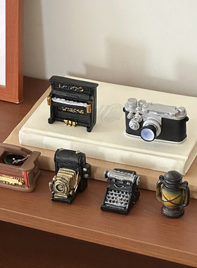 复古树脂小钢琴照相机打字机台灯摆件装饰品奇趣摆件桌面摆件微缩