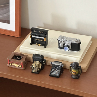 复古树脂小钢琴照相机打字机台灯摆件装饰品奇趣摆件桌面摆件微缩