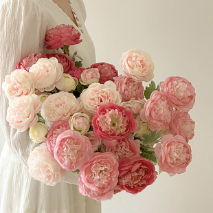 洋牡丹芍药仿真花假花花束客厅花艺家居摆件桌面绢花插花摆设花瓶