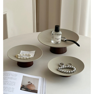 陶瓷香薰高脚托盘首饰收纳盘实木桌面装饰摆件香水玄关钥匙置物盘