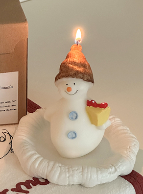 圣诞节雪人小众高级浪漫香薰蜡烛卧室女生淡香氛围感烛台装饰摆件