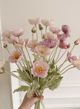 粉色冰岛虞美人仿真花假花ins客厅装饰花摆设花束花瓶摆件手捧花