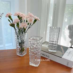 饰品 复古小花瓶ins风摆件客厅插花北欧创意水晶透明玻璃瓶水培装