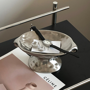 装饰摆件轻奢陶瓷香薰托盘高级感银色蜡烛烛台侘寂风玄关杂物收纳