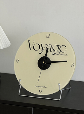 办公室桌面装饰摆件中古风玻璃时钟创意简约客厅轻奢高级艺术摆台