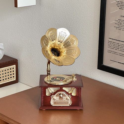 复古留声机音乐盒八音盒中古装饰生日新年礼物卧室桌面摆件道具