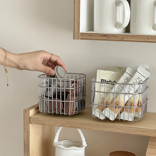 ins铁艺收纳筐桌面咖啡零食篮子储物篮沥水篮不锈钢置物架子客厅