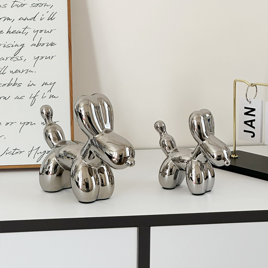 银色气球狗轻奢工艺品玄关装饰品摆件客厅酒柜餐边柜乔迁新居礼品,家居饰品,装饰摆件,淘宝优惠券,粉丝福利购,淘宝优惠卷
