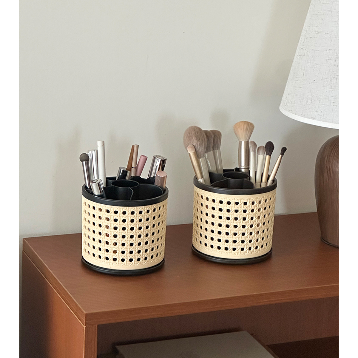 化妆刷收纳桶可旋转大容量复古桌面收纳盒收纳筐塑料装饰摆件高级