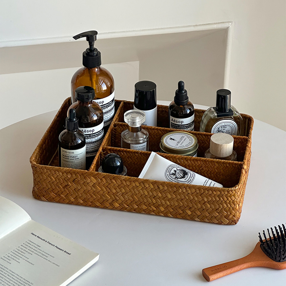 化妆品收纳筐大容量高颜值日式藤编整理桌面收纳盒高级装饰摆件,收纳整理,收纳筐,淘宝优惠券,粉丝福利购,淘宝优惠卷