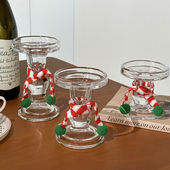 法式 透明玻璃烛台ins风圣诞氛围感拍照道具家居装 饰烛台蜡烛摆件