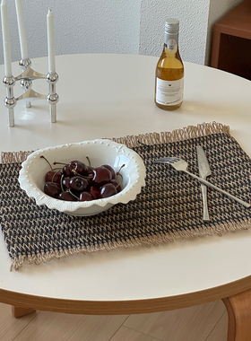 法式中古格纹编织餐垫餐桌装饰摆件隔热防护垫桌布侘寂风拍照道具