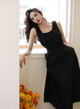 JUJU定制高级感背带连衣裙女夏季新款设计感法式无袖吊带长裙气质