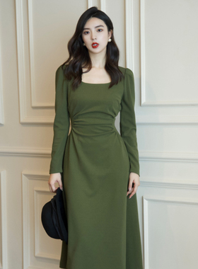 JUJU法式连衣裙新款女春秋季长袖百搭打底长裙掐腰设计感礼服裙子